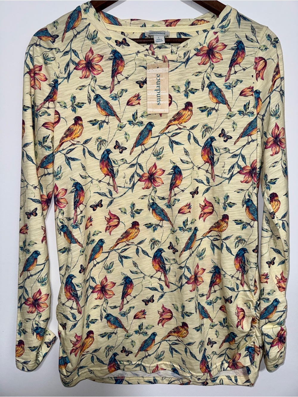 Sundance Women’s L Free as a Bird Floral Print Ruched Long Sleeve Top NWT Boho